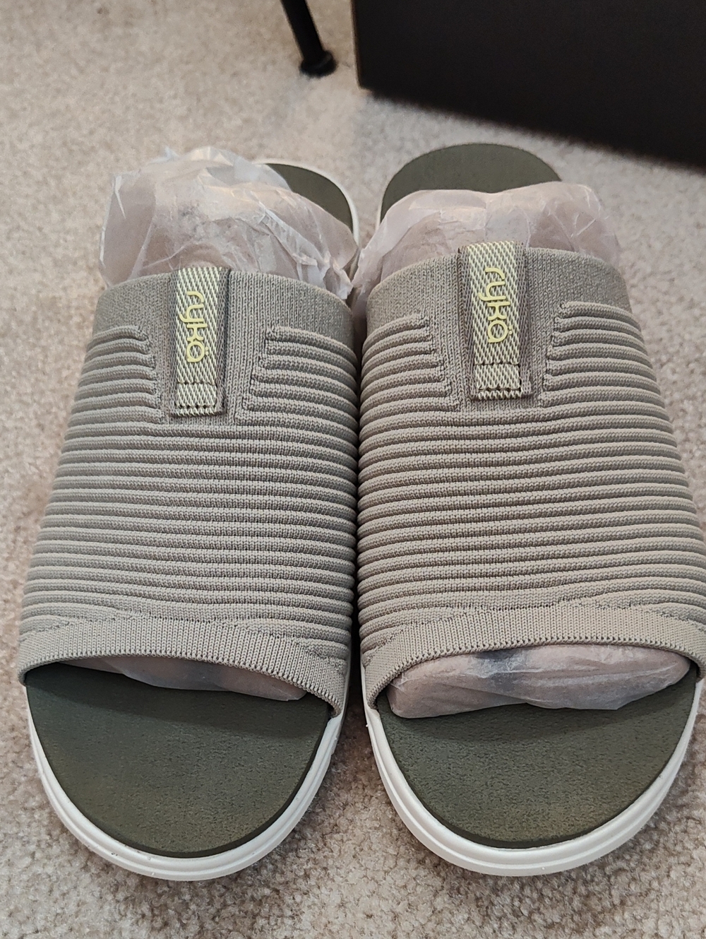 Ryka Olive Green Ribbed Slide Mules